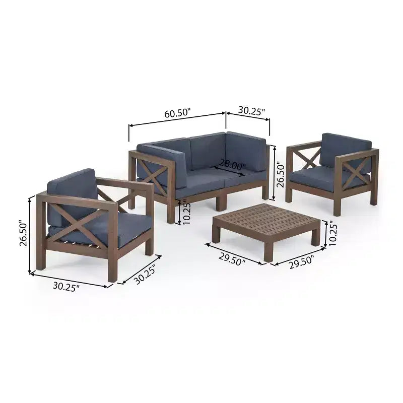 Christopher Knight Home Brava Outdoor Acacia Wood 4 Seater Chat Set with Cushions