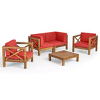 Christopher Knight Home Brava Outdoor Acacia Wood 4 Seater Chat Set with Cushions
