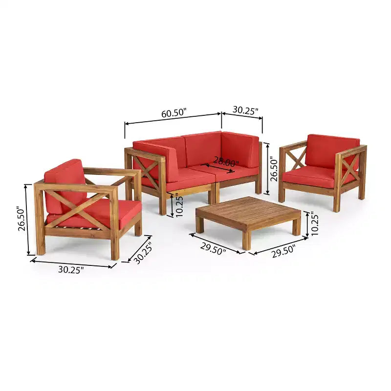 Christopher Knight Home Brava Outdoor Acacia Wood 4 Seater Chat Set with Cushions