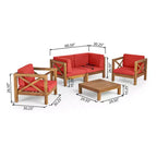 Christopher Knight Home Brava Outdoor Acacia Wood 4 Seater Chat Set with Cushions