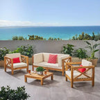 Christopher Knight Home Brava Outdoor Acacia Wood 4 Seater Chat Set with Cushions
