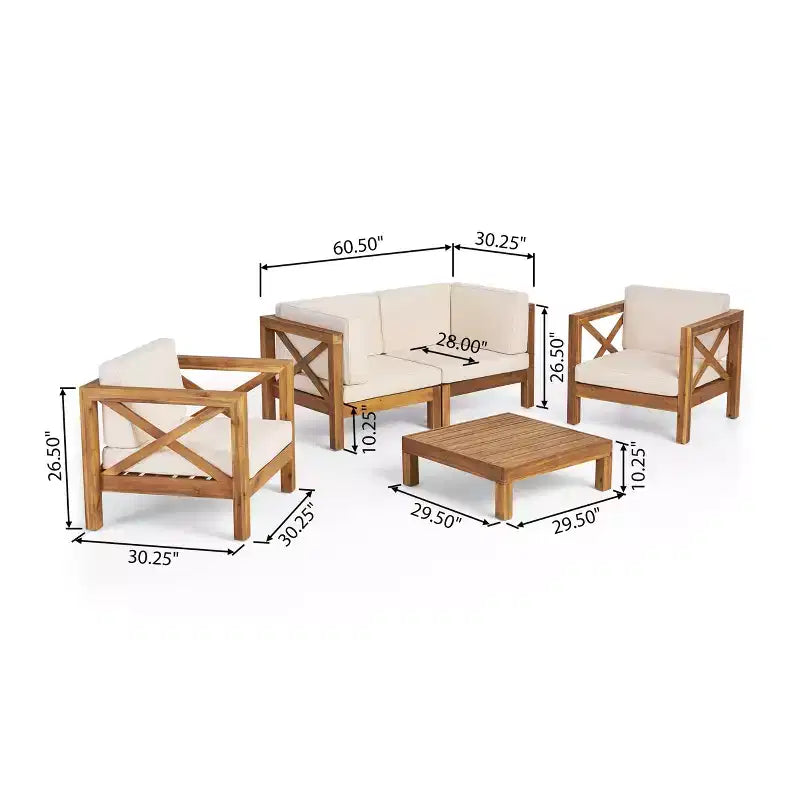 Christopher Knight Home Brava Outdoor Acacia Wood 4 Seater Chat Set with Cushions