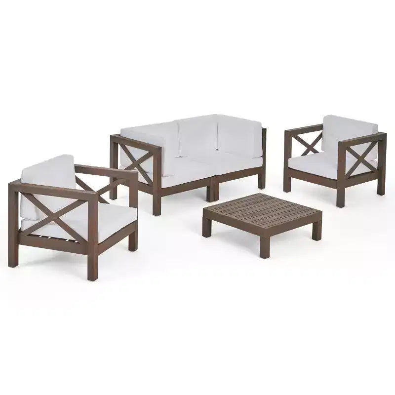Christopher Knight Home Brava Outdoor Acacia Wood 4 Seater Chat Set with Cushions