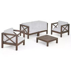 Christopher Knight Home Brava Outdoor Acacia Wood 4 Seater Chat Set with Cushions