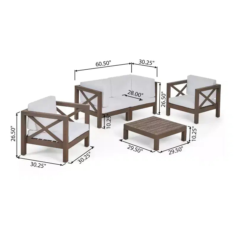 Christopher Knight Home Brava Outdoor Acacia Wood 4 Seater Chat Set with Cushions