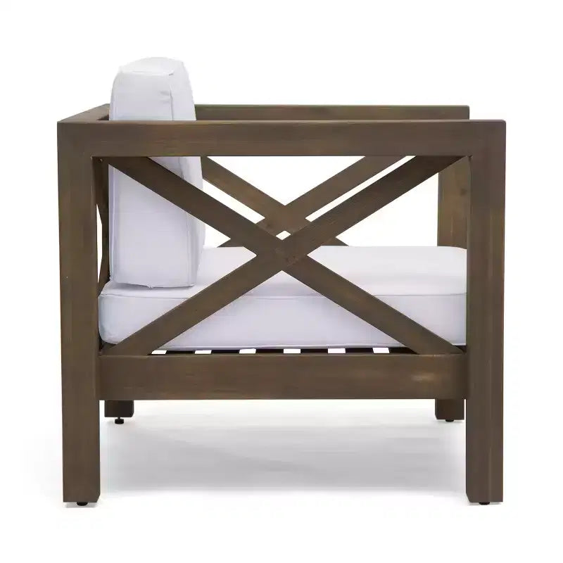 Christopher Knight Home Brava Outdoor Acacia Wood 4 Seater Chat Set with Cushions