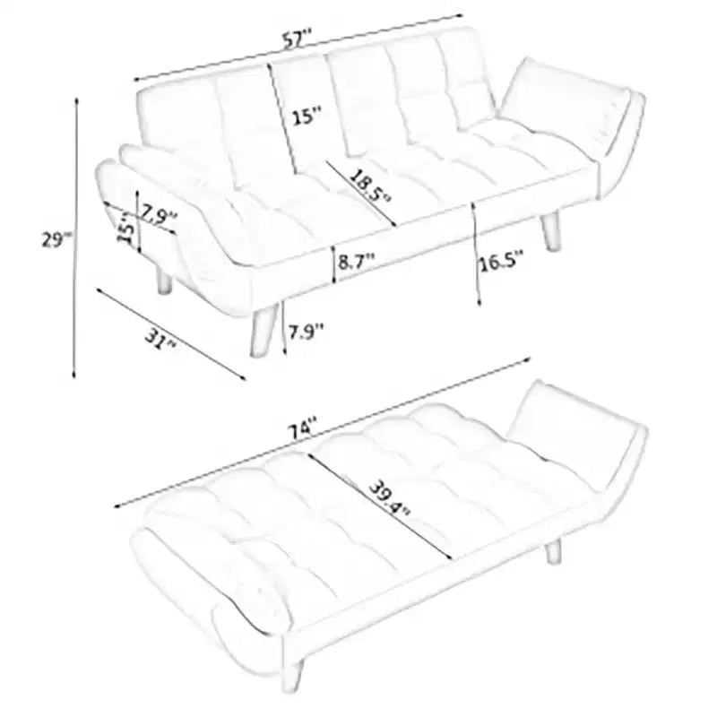 Living Room Sofa, 57 Sofa Couch With Two Armrests Throw Pillow, Tufted Seat Cushion,Comfortable Fit Sofa For Apartment Bedroom Small Space