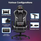 Douxlife Modern 7-Point Massage Ergonomic Gaming Chair with Footrest & Adjustable Armrests Black Gray