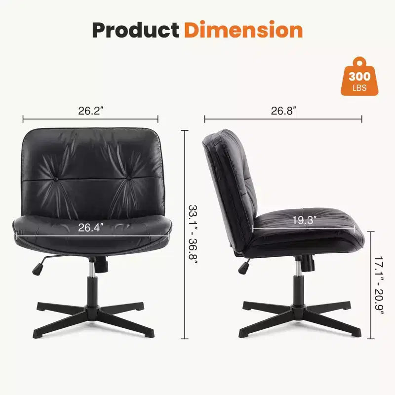 Chaise à assise croisée, Fauteuil de bureau sans accoudoirs à assise large sans roulettes, Pivotant Réglable en hauteur Confortable