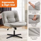Chaise à assise croisée, Fauteuil de bureau sans accoudoirs à assise large sans roulettes, Pivotant Réglable en hauteur Confortable