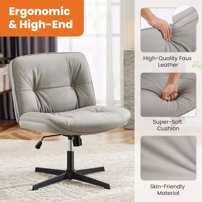 Chaise à assise croisée, Fauteuil de bureau sans accoudoirs à assise large sans roulettes, Pivotant Réglable en hauteur Confortable