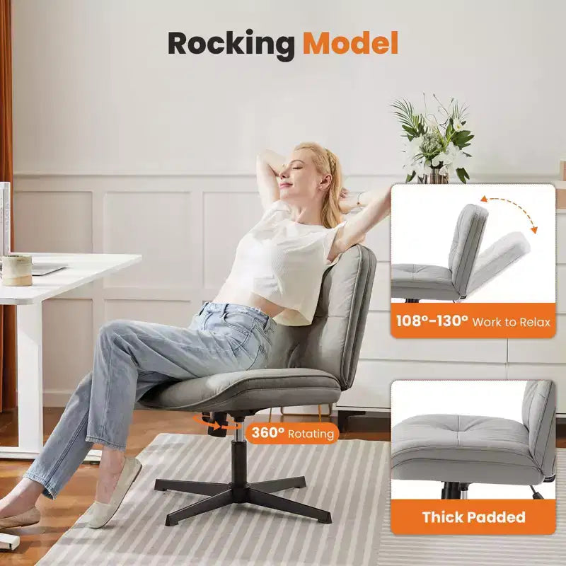Chaise à assise croisée, Fauteuil de bureau sans accoudoirs à assise large sans roulettes, Pivotant Réglable en hauteur Confortable