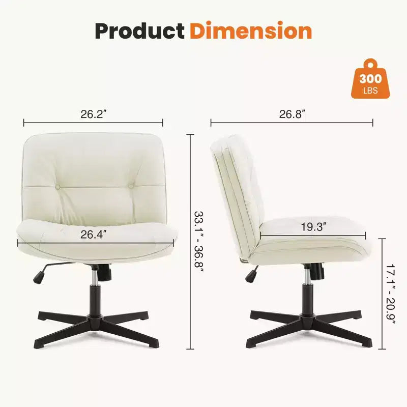 Chaise à assise croisée, Fauteuil de bureau sans accoudoirs à assise large sans roulettes, Pivotant Réglable en hauteur Confortable