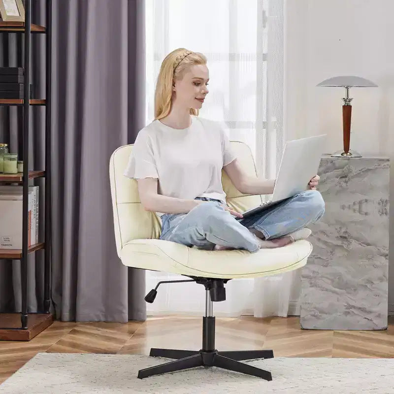 Chaise à assise croisée, Fauteuil de bureau sans accoudoirs à assise large sans roulettes, Pivotant Réglable en hauteur Confortable