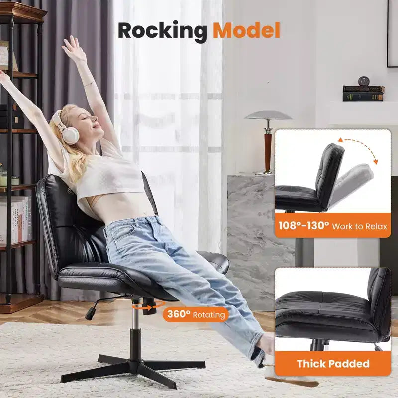Chaise à assise croisée, Fauteuil de bureau sans accoudoirs à assise large sans roulettes, Pivotant Réglable en hauteur Confortable