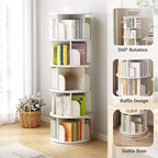 Rotating Bookshelf, 360 Display Spinning Bookshelf Tower, 5 Tier Wood Corner Bookcase with Wheels for Small Space
