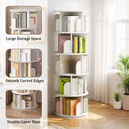 Rotating Bookshelf, 360 Display Spinning Bookshelf Tower, 5 Tier Wood Corner Bookcase with Wheels for Small Space