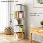 Rotating Bookshelf, 360 Display Spinning Bookshelf Tower, 5 Tier Wood Corner Bookcase with Wheels for Small Space