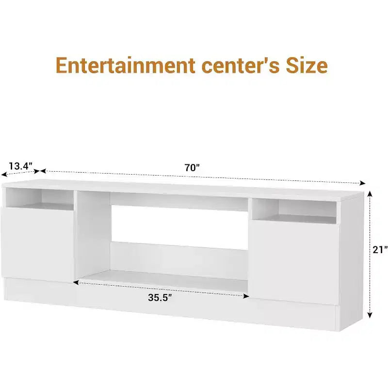 Acekool Modern White TV Stand for Living Room, Entertainment Center for TV up to 75, Storage Cabinets & Fireplace Insert Space, 70 Inch Console