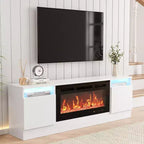Acekool Modern White TV Stand for Living Room, Entertainment Center for TV up to 75, Storage Cabinets & Fireplace Insert Space, 70 Inch Console