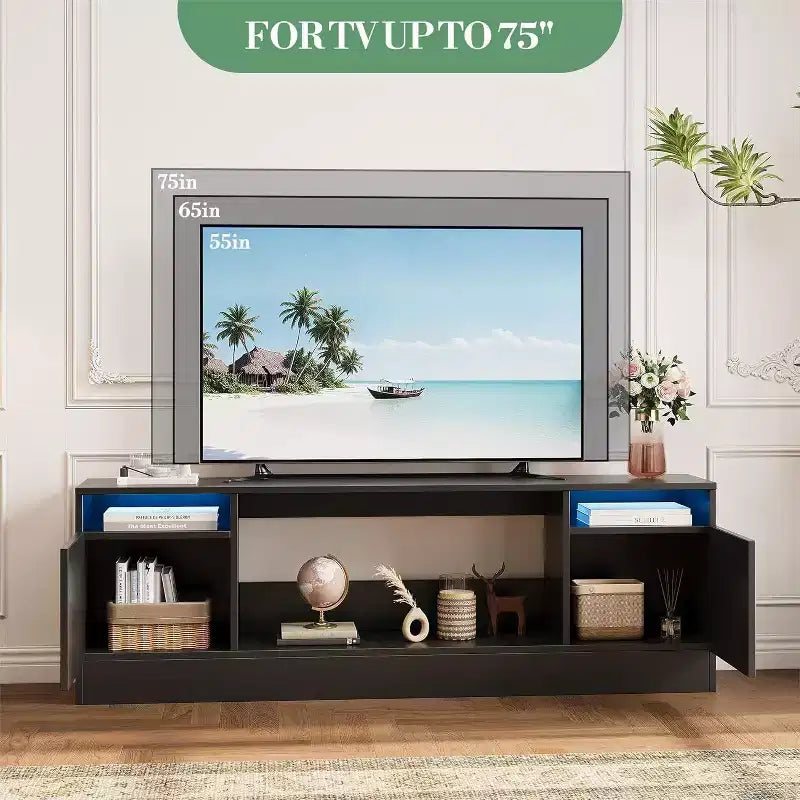 Acekool Modern White TV Stand for Living Room, Entertainment Center for TV up to 75, Storage Cabinets & Fireplace Insert Space, 70 Inch Console