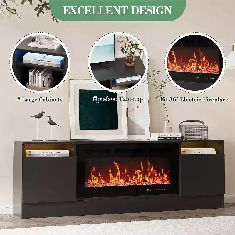 Acekool Modern White TV Stand for Living Room, Entertainment Center for TV up to 75, Storage Cabinets & Fireplace Insert Space, 70 Inch Console
