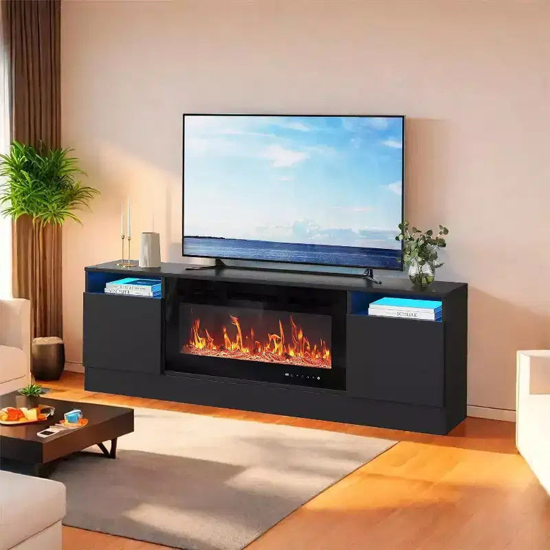 Acekool Modern White TV Stand for Living Room, Entertainment Center for TV up to 75, Storage Cabinets & Fireplace Insert Space, 70 Inch Console