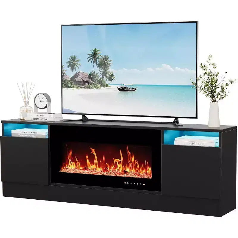 Acekool Modern White TV Stand for Living Room, Entertainment Center for TV up to 75, Storage Cabinets & Fireplace Insert Space, 70 Inch Console
