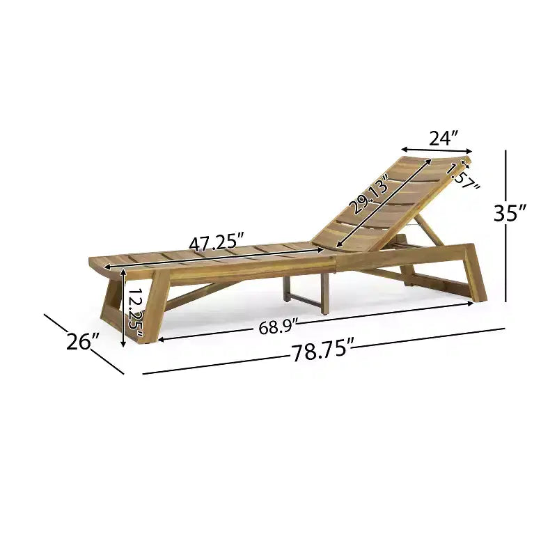 GDFStudio Karyme Outdoor Acacia Wood 3 Piece Chaise Lounge Chat Set, Teak