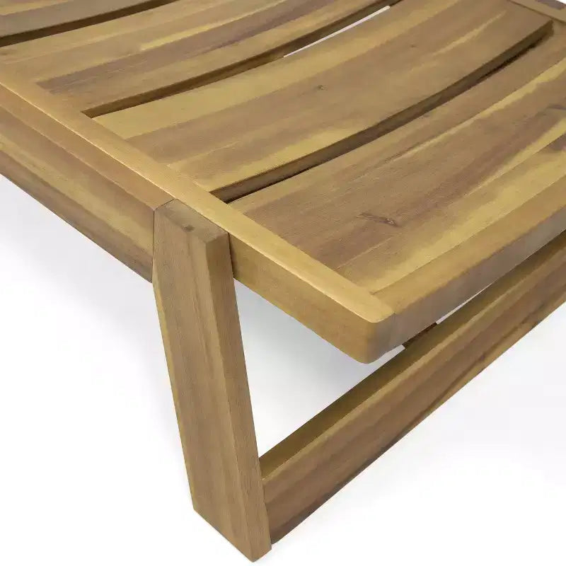GDFStudio Karyme Outdoor Acacia Wood 3 Piece Chaise Lounge Chat Set, Teak