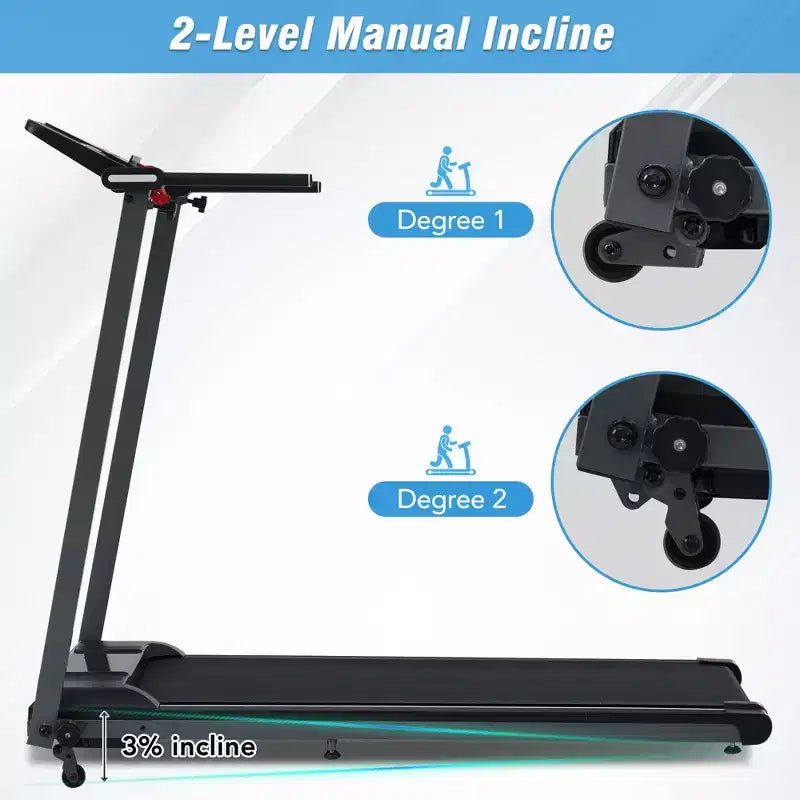 Tapis de marche pliant Whisen, 2,5 CV, 0,8-12 km/h, capacité de 120 kg, inclinaison