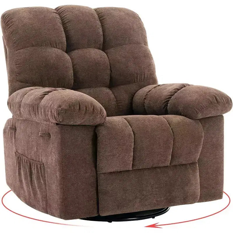 Recliner Chair, 360 Swivel Rocker Chair for Small Spaces,Upholstered Fabric Glider Nursery Chair With Side Pockets for Living Room,Q235 Steel Frame