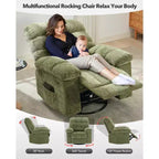 Recliner Chair, 360 Swivel Rocker Chair for Small Spaces,Upholstered Fabric Glider Nursery Chair With Side Pockets for Living Room,Q235 Steel Frame