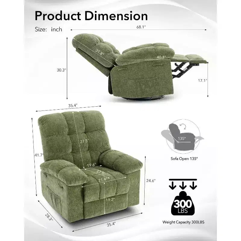 Recliner Chair, 360 Swivel Rocker Chair for Small Spaces,Upholstered Fabric Glider Nursery Chair With Side Pockets for Living Room,Q235 Steel Frame