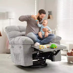 Recliner Chair, 360 Swivel Rocker Chair for Small Spaces,Upholstered Fabric Glider Nursery Chair With Side Pockets for Living Room,Q235 Steel Frame