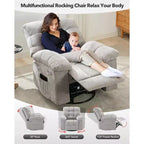 Recliner Chair, 360 Swivel Rocker Chair for Small Spaces,Upholstered Fabric Glider Nursery Chair With Side Pockets for Living Room,Q235 Steel Frame