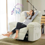 Recliner Chair, 360 Swivel Rocker Chair for Small Spaces,Upholstered Fabric Glider Nursery Chair With Side Pockets for Living Room,Q235 Steel Frame