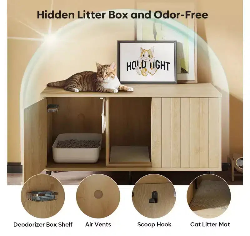 Bestier 47Hidden Cat Litter Box Enclosure Cat Washroom Furniture Cat House with Litter Mat, TV Stand for TVs up to 55''for Living Room, Bedroom
