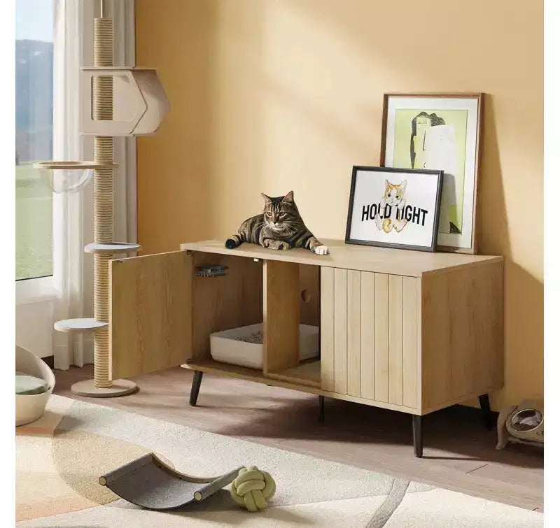 Bestier 47Hidden Cat Litter Box Enclosure Cat Washroom Furniture Cat House with Litter Mat, TV Stand for TVs up to 55''for Living Room, Bedroom