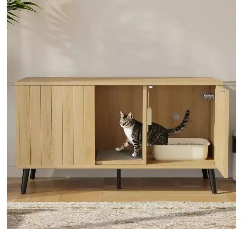 Bestier 47Hidden Cat Litter Box Enclosure Cat Washroom Furniture Cat House with Litter Mat, TV Stand for TVs up to 55''for Living Room, Bedroom