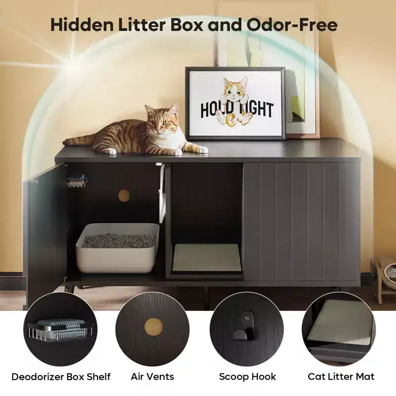 Bestier 47Hidden Cat Litter Box Enclosure Cat Washroom Furniture Cat House with Litter Mat, TV Stand for TVs up to 55''for Living Room, Bedroom