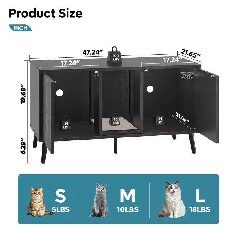 Bestier 47Hidden Cat Litter Box Enclosure Cat Washroom Furniture Cat House with Litter Mat, TV Stand for TVs up to 55''for Living Room, Bedroom