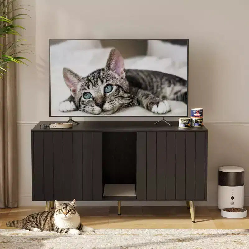 Bestier 47Hidden Cat Litter Box Enclosure Cat Washroom Furniture Cat House with Litter Mat, TV Stand for TVs up to 55''for Living Room, Bedroom