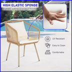 Ensemble bistro d'extérieur 3 pièces BestMassage en rotin PE avec table basse en verre et 2 chaises, blanc