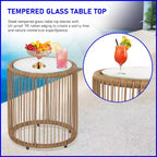 Ensemble bistro d'extérieur 3 pièces BestMassage en rotin PE avec table basse en verre et 2 chaises, blanc