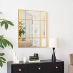 Golden Window Frame Hanging Mirror with Right Angled Rectangular Design in Iron, 100x75x2cm