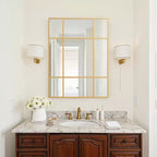 Golden Window Frame Hanging Mirror with Right Angled Rectangular Design in Iron, 100x75x2cm
