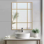 Golden Window Frame Hanging Mirror with Right Angled Rectangular Design in Iron, 100x75x2cm