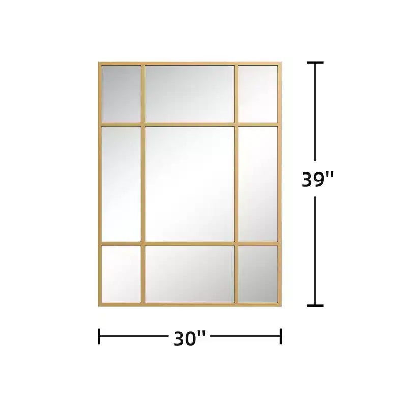 Golden Window Frame Hanging Mirror with Right Angled Rectangular Design in Iron, 100x75x2cm
