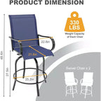 Acekool Lot de 2 tabourets de bar pivotants d'extérieur avec dossier haut et accoudoirs, chaises de terrasse en textilène toutes saisons avec rotation à 360° pour terrasse et patio